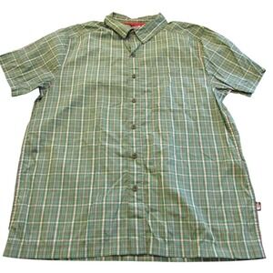 The North Face Mens Green Plaid Short Sleeve Button Down Hiking Shirt Size Med